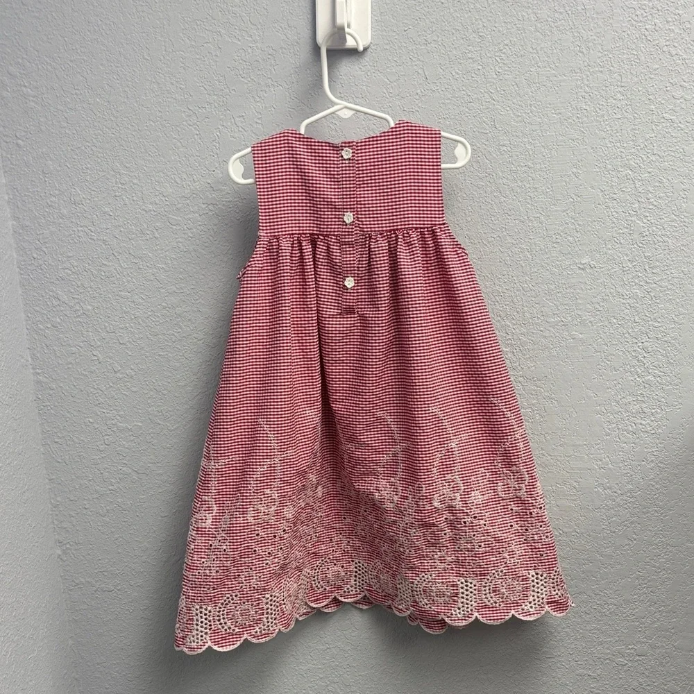 Bonnie Jean Girl’s 6yo Red Gingham Dress with Floral Embroidery, EUC